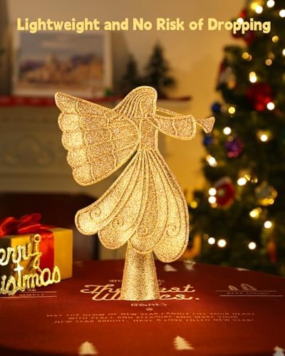 Christmas Angel Tree Topper with Built-in Led Snowflake Projector Lights
