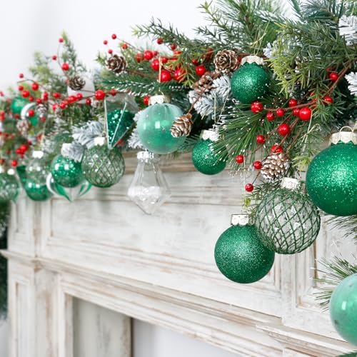 34PCS Green/White Christmas Ball Ornaments Set for Tree Decor