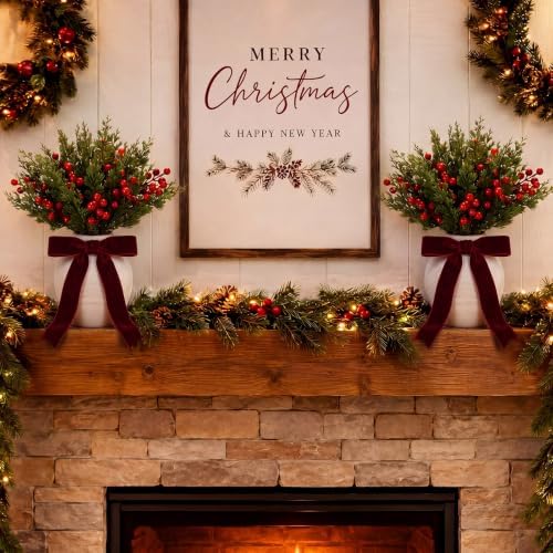 47 Pcs Christmas Table Centerpieces Set, Ceramic Vase with Pine Branches