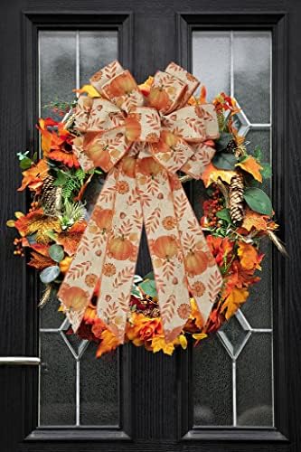 Large Fall Bows for Wreath, Thanksgiving Pumpkin Wreath With Autumn Leaves, Tree Topper Bow, Orange Burlap for Holiday Front Door, Fall Thanksgiving Decorations Supplies