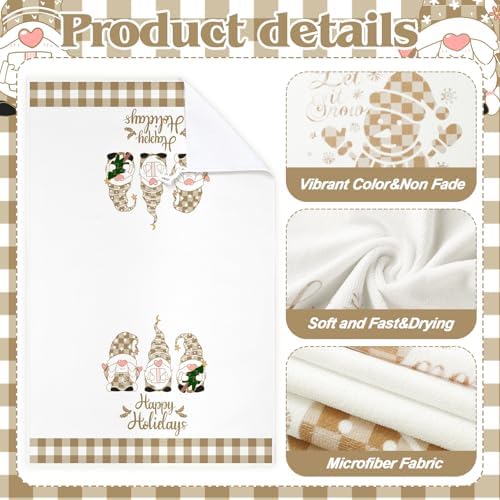 Sratte 6 Pcs Christmas Kitchen Towels Neutral Brown White Plaid Dish Towels