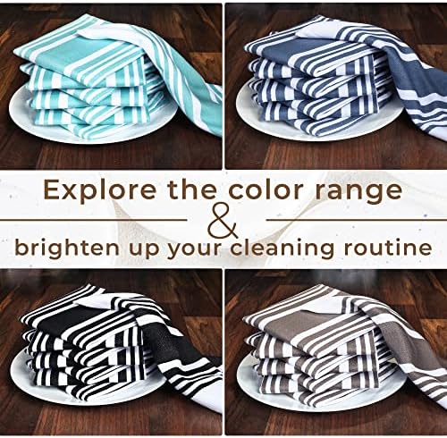 Urban Villa Cotton Dish Cloth Set of 8, Highly Absorbent Super Soft Quick Drying 12x12 Inch Dish Cloths for Kitchen Cleaning & Drying Dishes Mitered Corner Trendy Stripes Kitchen Towels - Aqua/White