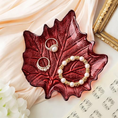 Red Maple Leaf Shaped Glass Tray, Thanksgiving Autumn Gift
