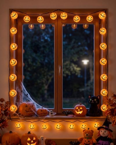 8.5FT Halloween Pumpkin Lantern String Lights Plug-in 10 LED Decor