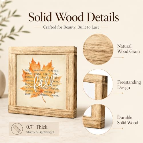 Fall Wood Sign, Cozy Autumn Maple Leaf Tabletop Decor for Farmhouse Home