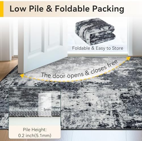 RELEANY Washable 3'x5' Abstract Area Rug for Living Room Black White