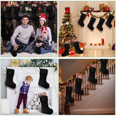 12 Pcs Christmas Stocking 18" Plush,Black