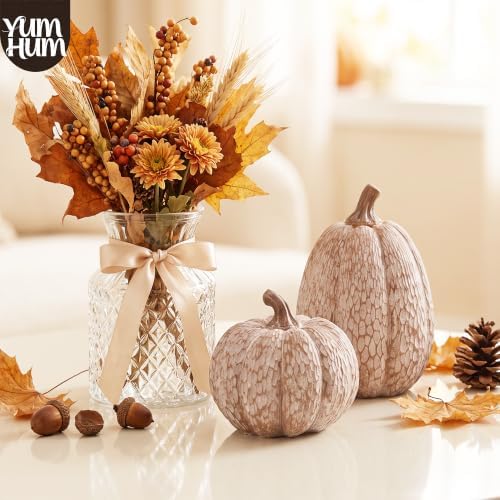 2Pcs Resin Pumpkin Figurines, Lattice Fall Thanksgiving Decor