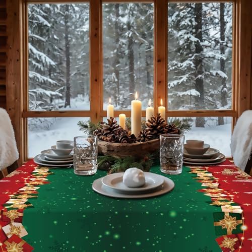 3-Piece 54 x 108 Inch Merry Christmas Plastic Tablecloth - Red and Green Design with Christmas Tree Holiday Decorations, Disposable Rectangle Table Cover for Xmas Party Supplies, Indoor Outdoor Decor