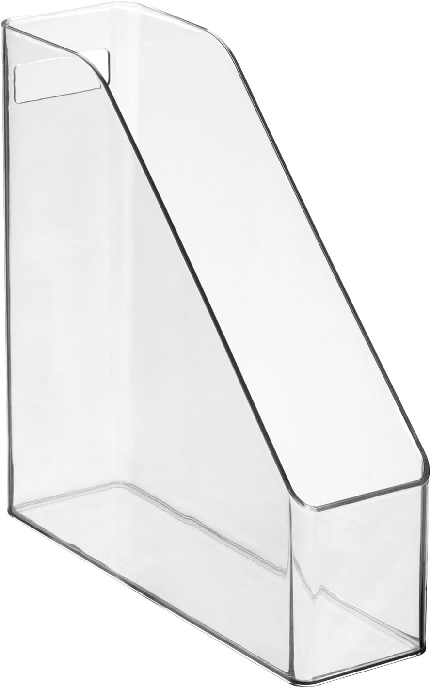 mDesign Plastic Slim Vertical File Folder Storage Organizer Bin with Handle - Hold Notebooks, Binders, Envelopes