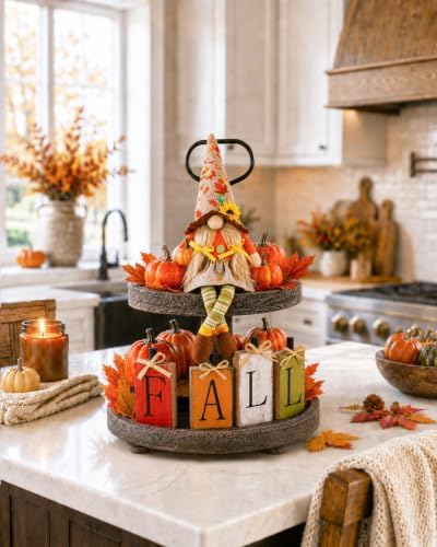 Fall Decor Tiered Tray Set of 65, Rustic Farmhouse Centerpieces for Tables