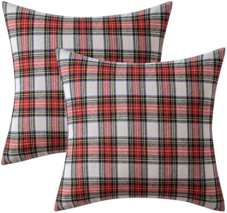 MIULEE Christmas Plaid Pillow Covers Scottish Tartan 24x24 Red and White