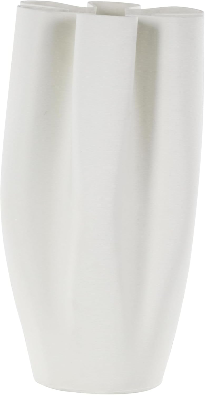Ceramic Abstract Decorative Vase Ribbed Dimensional Folded Centerpiece Vase / White / 8 x 7 x 13
