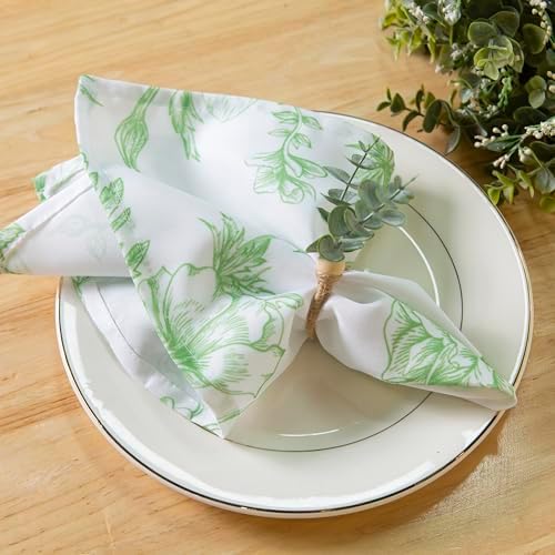 PLOYMONO Green Floral Cloth Napkins - 8 Pack 17" x 17" Polyester Napkins