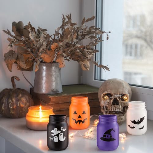 LemonRoad 4 Pcs Halloween Centerpieces for Table Mason Jars Vase Decoration