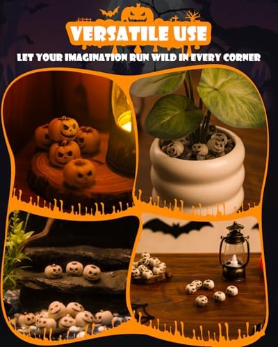 Uniclife 20 Pcs Halloween Mini Pumpkin Decorations, Halloween Fish Tank Decor, Spooky Smiling Face Mini Pumpkins, Jack-O'-Lantern Miniature Vase Fillers, White Resin Artificial Figurines