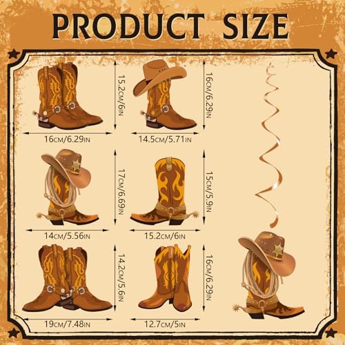 West Cowboy Hanging Swirls, 30Pcs Western Cowboy Boot Ceiling Streamers Cowgirl Hanging Decorations for Wild West Themed Party Supplies