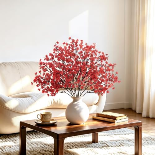 Uieke 15 Pcs Babys Breath Artificial Flowers Bulk Silk Red Faux Flowers Real Touch Gypsophila Bouquet for Christmas Halloween Home Wedding Decoration
