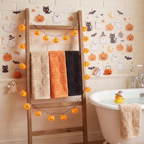 Remagr 3 Pcs Halloween Hand Towels Set for Bathroom Spooky Pumpkin Decor