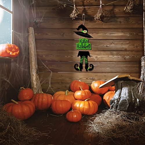 Yerliker Happy Halloween Sign Decoration Green Wooden Witch Hanging