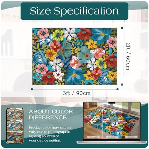 Front Door Mat Outside Entrance - 2x3 Colorful Botanical Floral Rug