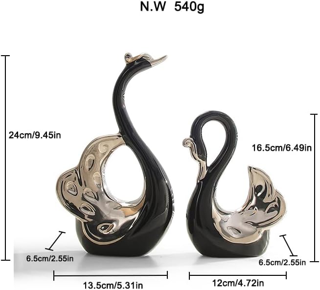 Swan Art Ceramic Statues / Black / Set of 2