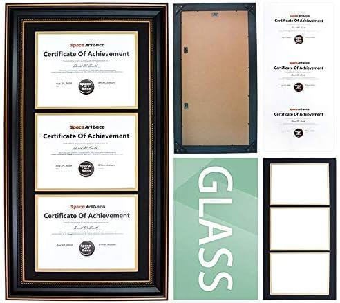 14x29 Triple Diploma Frame Holds Three 8.5x11,3-Certificate/Degree Frame | Comes with Real Glass,Build-in Hangers,Black