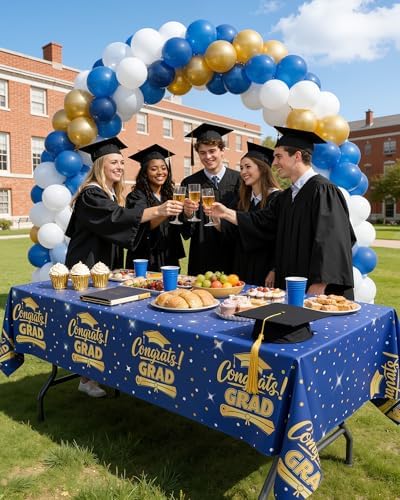Niuara Blue Graduation Plastic Table Cloth Disposable, 4 Pack, 54 x 108 in