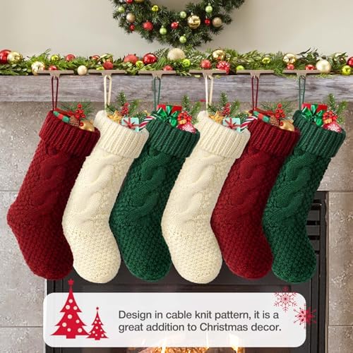 Hommtina Christmas Stockings, Personalized Christmas Stockings 18 Inches Large Size Cable Knitted Stocking Gifts (Style 3 6pcs White&red&Green)