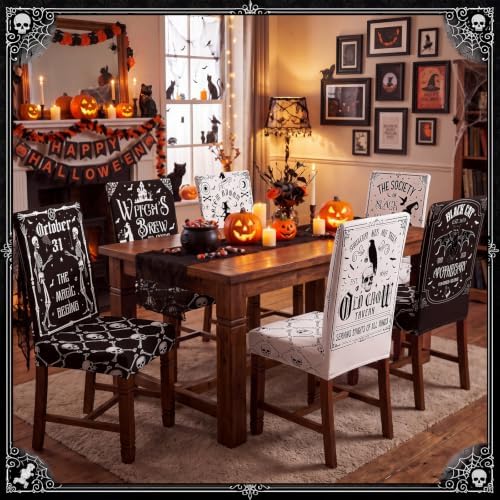 Moukeren 6 Pcs Halloween Black and White Dining Chair Covers