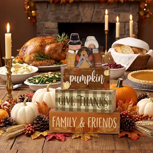 Colingmill 6 Pcs Thanksgiving Decorations Wooden Pilgrims Turkey Fall Decor