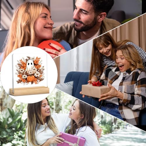 Cute Halloween Home Decor Halloween Decorations Flowers Pumpkin Ghost Acrylic Sign Party Decorations for Home Room Office Desk Decor Gifts for Women