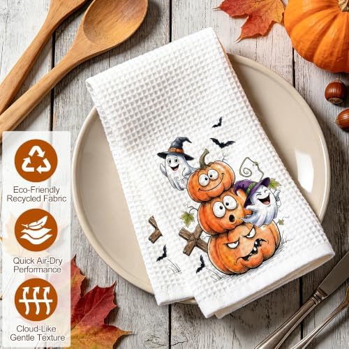 Halloween Hand Towels, Pumpkin Waffle Kitchen Towels 16x24 Inch