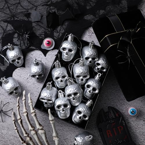 Chunful 24 Pcs Halloween Skull Hanging Ornaments, 1.57in Plastic Tree Decor
