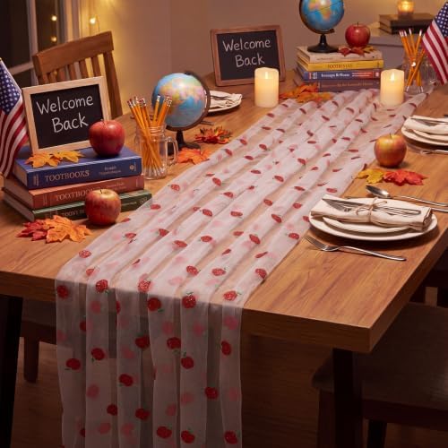4 Pcs Back to School Apple Table Runner 29x70 in Glitter Tulle
