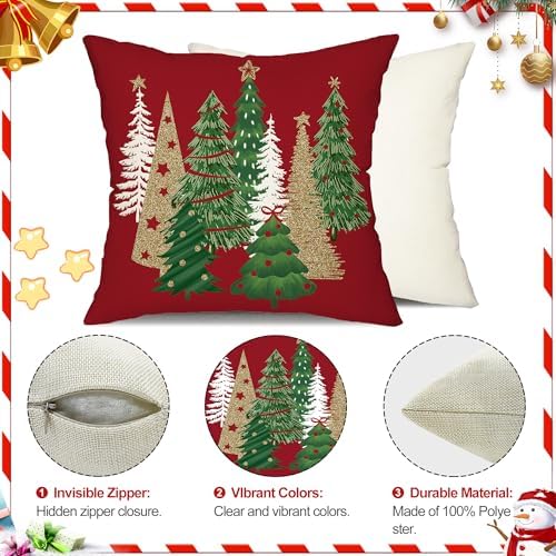 DFXSZ Christmas Pillow Covers 18x18 Inch Set of 2 Xmas Tree Decorative Red Throw Pillows Winter Christmas Decor for Home Couch TH-50C18