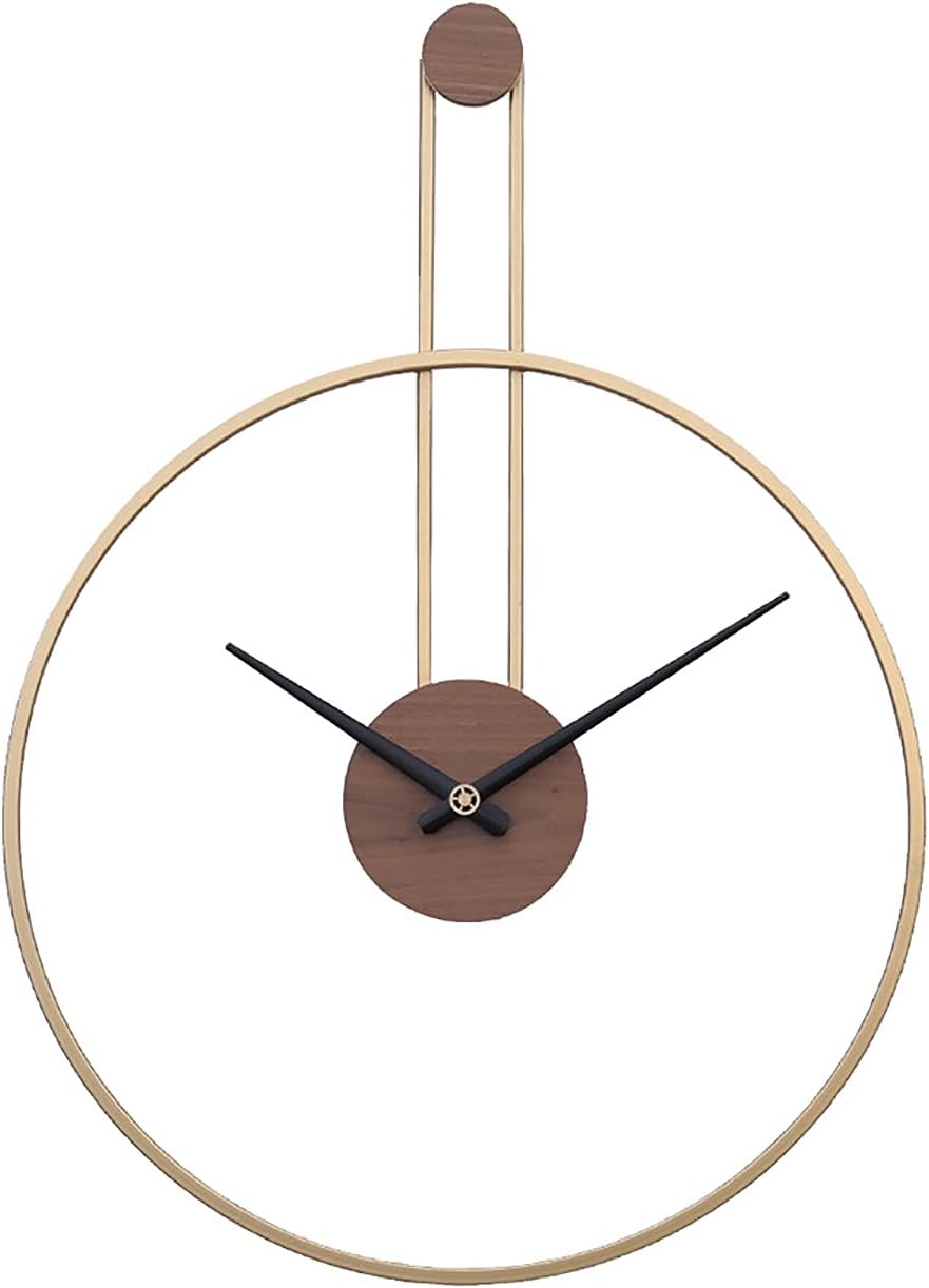 YISITEONE Large Decorative Wall Clock for Living Room,Metal & Walnut Dial Home Decor Silent Non Ticking Lightweight