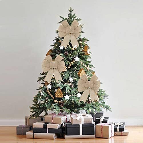 2pcs Burlap Wreath Rustic Jute Bow Christmas Tree Topper Ornament for Birthday Wedding Holiday Party Decorations