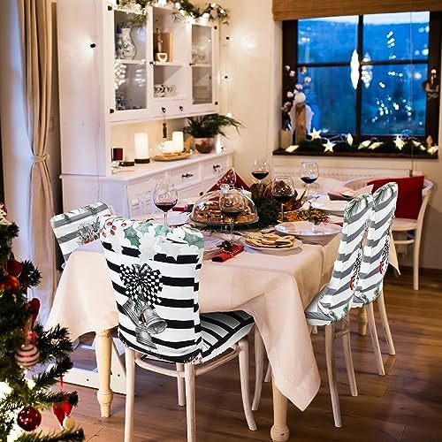 Preboun Christmas Chair Covers Set of 6 Christmas Dining Protector Xmas Tree Truck Bell Slipcovers Removable Washable for Dining Hotel Party Wedding