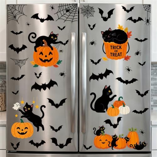Halloween Black Cat Pumpkin Window Clings, Double Sided Bat Spider Web Stickers for Party
