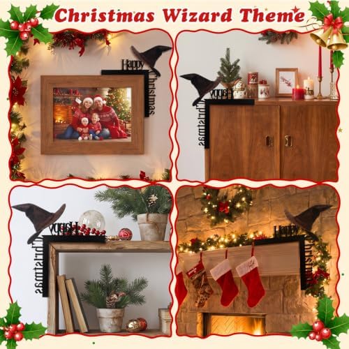Yaocom 11.8" x 11.8" Metal Happy Christmas Door Topper, Goth Witch Hat Sign