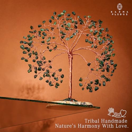 KARMAPLEDGE Crystal Tree of Life for Home, Office, Room, Wall Decor to Bring Money & Good Luck, Handmade Green