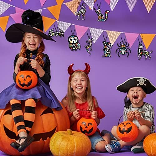 CCINEE 24Pcs Dia De Los Muertos Felt Ornaments, Mexcian Skeleton Halloween Ornaments for Day of The Dead Themed Party School Bags Indoor Outoor Tree Hanging Decorations