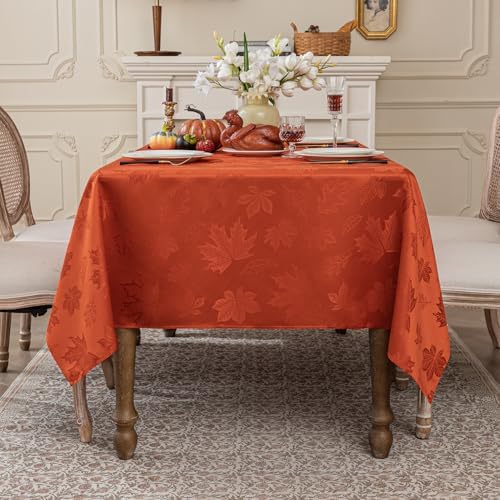 Softalker Fall Jacquard Rectangle Tablecloth, 52 x 70 Inch Burnt Orange