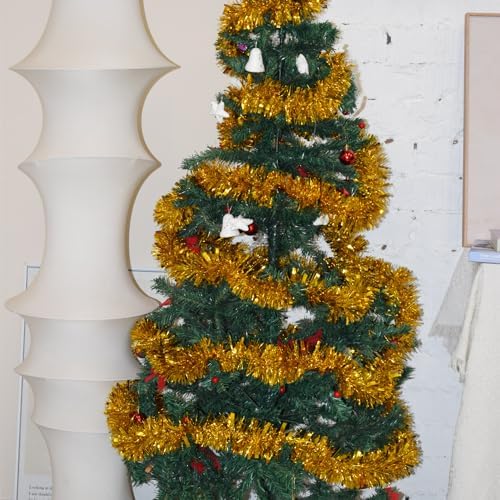 33FT Christmas Tinsel Garland,Gold Shiny Metallic Foil Decorations for Parade Floats, Halloween, Christmas Tree, New Year Parties,Birthday Party,Indoor and Outdoor Disco Party Supplies