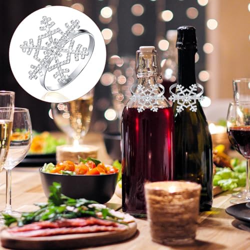 Patelai 100 Pcs 12 Pcs Snowflake Napkin Rings Rhinestone for Xmas, Sliver