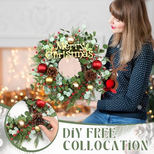 Zeyune 4 Pcs 14" Christmas DIY Green Wreath Artificial Wreath, Chic Style