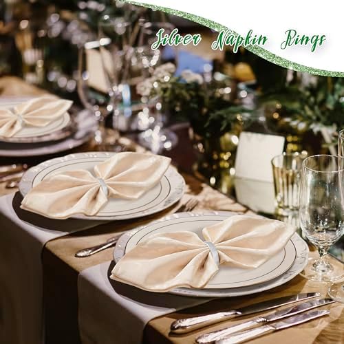 APTWOW Silver Napkin Rings Set of 6, Thanksgiving Christmas Table Decor