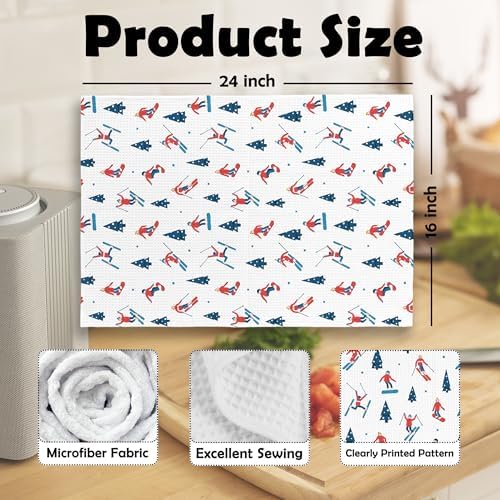XPH Winter Skiing Kitchen Dish Towels Set of 2, Ski Lovers Gifts for Women Men, Skiing Gifts, Cozy Seasonal Winter Hand Towels Kitchen Tea Towel Decorations, 16x24inch