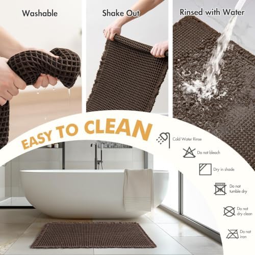 MIULEE Set of 2 Waffle Bathroom Rugs Chocolate Bath Mat 17"x24"+18"x30"